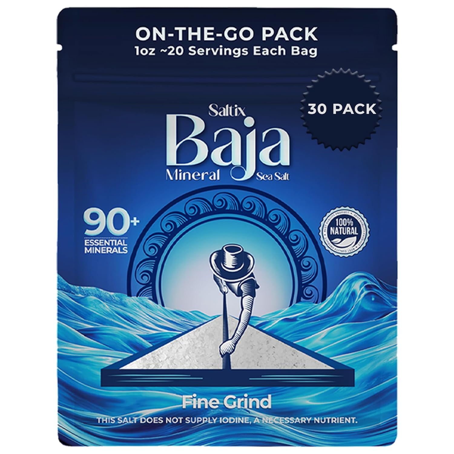 Baja Mineral Sea Salt Fine Grind On-The-Go 30 Packs Resealable Bag (1 oz ~20 Servings Each) 100% Natural, Unrefined, Hand-Harvested, Low Sodium, Mineral-Rich, Perfect for Cooking & Hydration