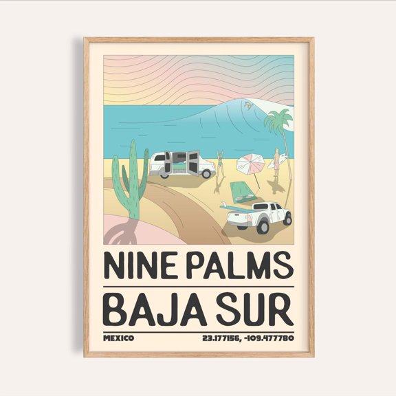 Baja Shoreline Surfboards Minimalist Style Travel Print Unframed Paper Print