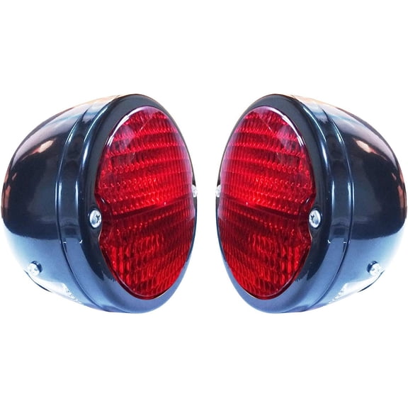 Bajato Pair of Rear Lights | Black Body | Black Ring | Red Lens I for Jeep Willys | John Deere & Massey Ferguson Tractors