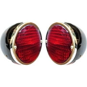 Bajato Pair of Rear Lights | Black Body | Chrome Ring | Red/Lens I for Jeep Willys | John Deere & Massey Ferguson Tractors