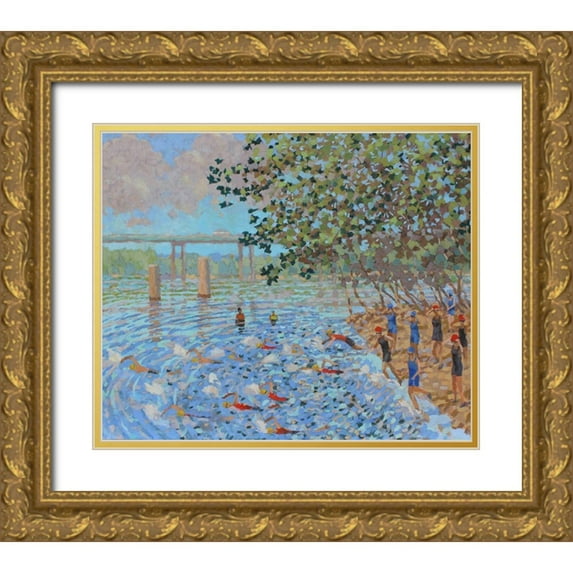 Bajility, Andra 14x12 Gold Ornate Wood Framed with Double Matting Museum Art Print Titled - Sports Suite Terra Swimmers