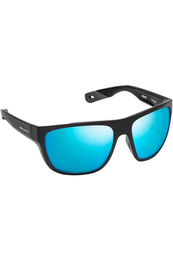 Sunglasses - Model Roca - Black Matte, Glass Lens, Blue Mirror