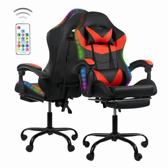 Gaming Chair Black-Red - Ergonomic PU Seat w/RGB Lighting & Synced Armrests​