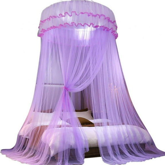 Bakdue Curtain, Bed Canopy Elegant Lace Round Hoop Polyester Mesh Curtains Dome Bedding Net for Twin Full Queen Size