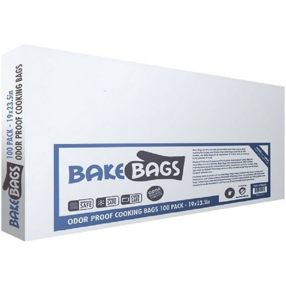 Bake Bags 19" x 23.5" 100 Pack Turkey Bags for Cooking, Roasting Meat, Chicken, Turkey Roasting Bag, Seafood Boil, Vegetables, Clear Plastic, Freezer Safe, Roasting Bags for Oven Cooking, Odor Proof