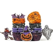 Bake Choice Halloween Mini Cupcake Liners 400Count(Pack of 2) With Toppers (12 pcs) - Decorations for Baking,Mini Size Cupcake Liners for Baking, Halloween Baking Supplies,Decorations for Baking