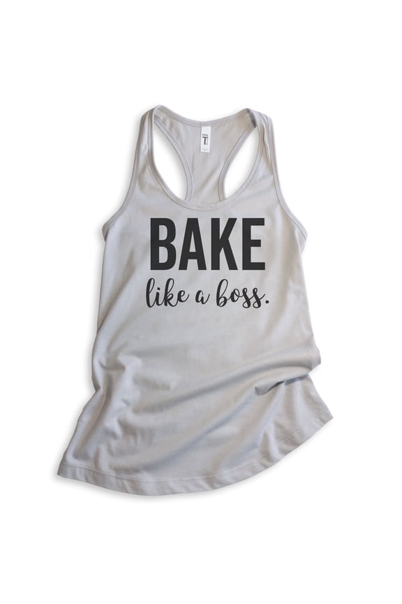 Bake Like A Boss Tank Top, Ladies Racerback Tank Top, Girl Boss Tank, Baking Tank, Silver Gray, Large