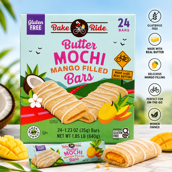 Bake Ride Butter Mochi Mango Filled Bars, 1.23 oz, 24-count
