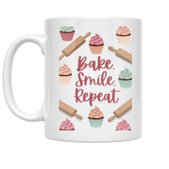 Bake Smile Repeat Design - Baking Enthusiast - 11 oz Ceramic Coffee Mug
