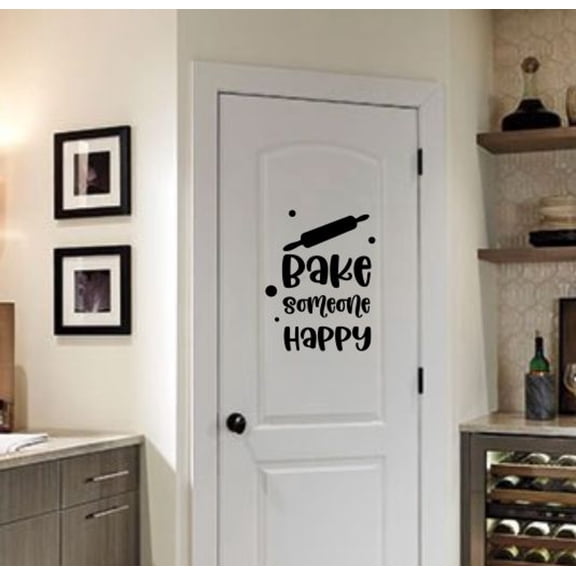 Bake Someone Happy Quotes Wall Decor for Kitchen Dining Room - Die-Cut Vinyl Wall Art Lettering - Kitchen Wall Stickers - Quote Decals for Wall, 18x14-Inch, Black