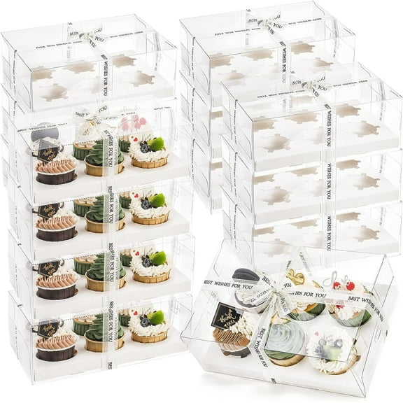 Bake Swirl 12-Pack Clear Cupcake Boxes, 6 Count Cupcake Containers Plastic 6 Cupcake Carrier Holder for Treat Dessert Cookies Muffins Pastry Party Baby Shower Wedding Fundraiser