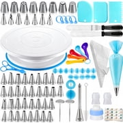 BakeMviert 138PCs Cake Decorating Kit, Baking Supplies Tools - Includes Cake Stand Turntable, 50 Icing Piping Tips Set, 2 Frosting Spatulas, 3 Scrapers, 50+2 Pastry Bags, Coupler, Booklet