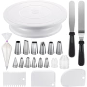 BakeMviert 70 Pcs Cake Turntable Kits, Cake Decorating Kits with 1 Rotating Cake Stand, 3 Scrapers, 2 Spatulas, 12 Piping Nozzles, 2 Couplers, 50 Disposable Pastry Bags