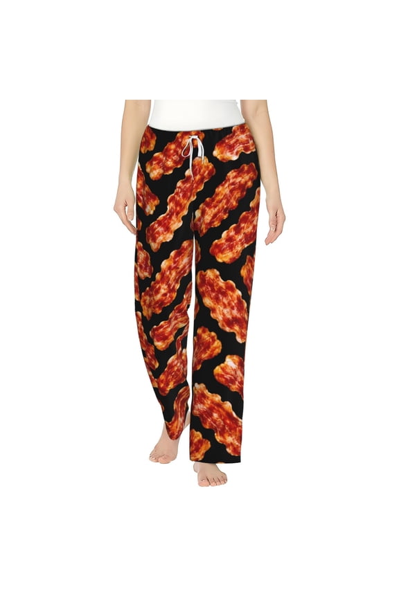 Baked Bacons Women's Comfy Pajama Pants with Pockets,Soft Stretch Drawstring Lounge Pants, Soft Casual Wide Leg PJS Sleep Bottoms Medium