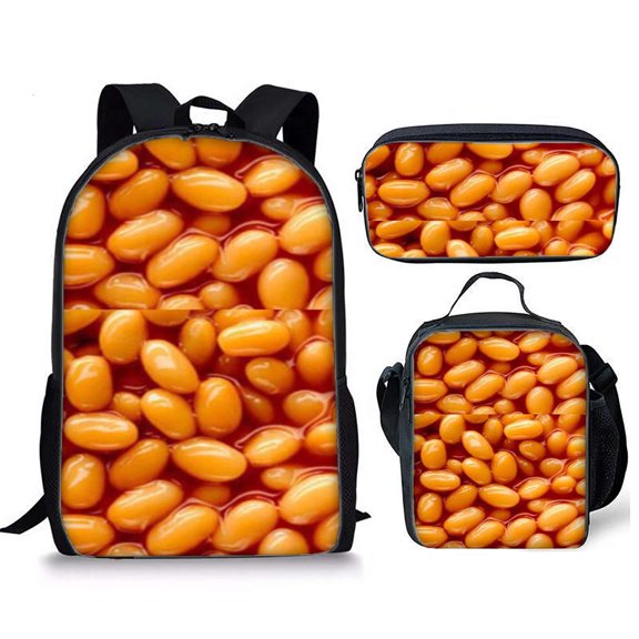 Baked Beans Backpacks Bookbag Bags Rucksack Lunch Bag Pen Bag Three-Piece Set
