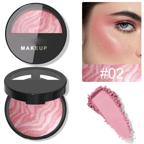 Baked Blush, Marbleized Blush for Cheeks, Shimmery Satin Finish Powder Blushes Palette, Buildable Color Natural Face Makeup Powder