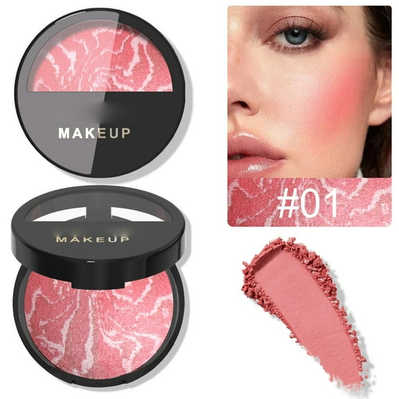 Baked Blush, Marbleized Blush for Cheeks, Shimmery Satin Finish Powder Blushes Palette, Buildable Color Natural Face Makeup Powder