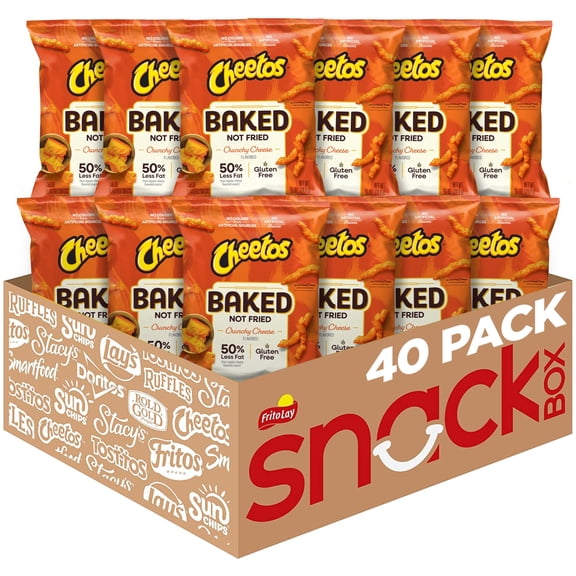 Baked Cheetos Crunchy Cheese Flavored MDA05Snacks, 0.875 oz Bags, (40 Pack), 50% Less Fat, Gluten Free, No Artificial Flavors, No Colors from Artificial Sources, Packaging and Formula May Vary