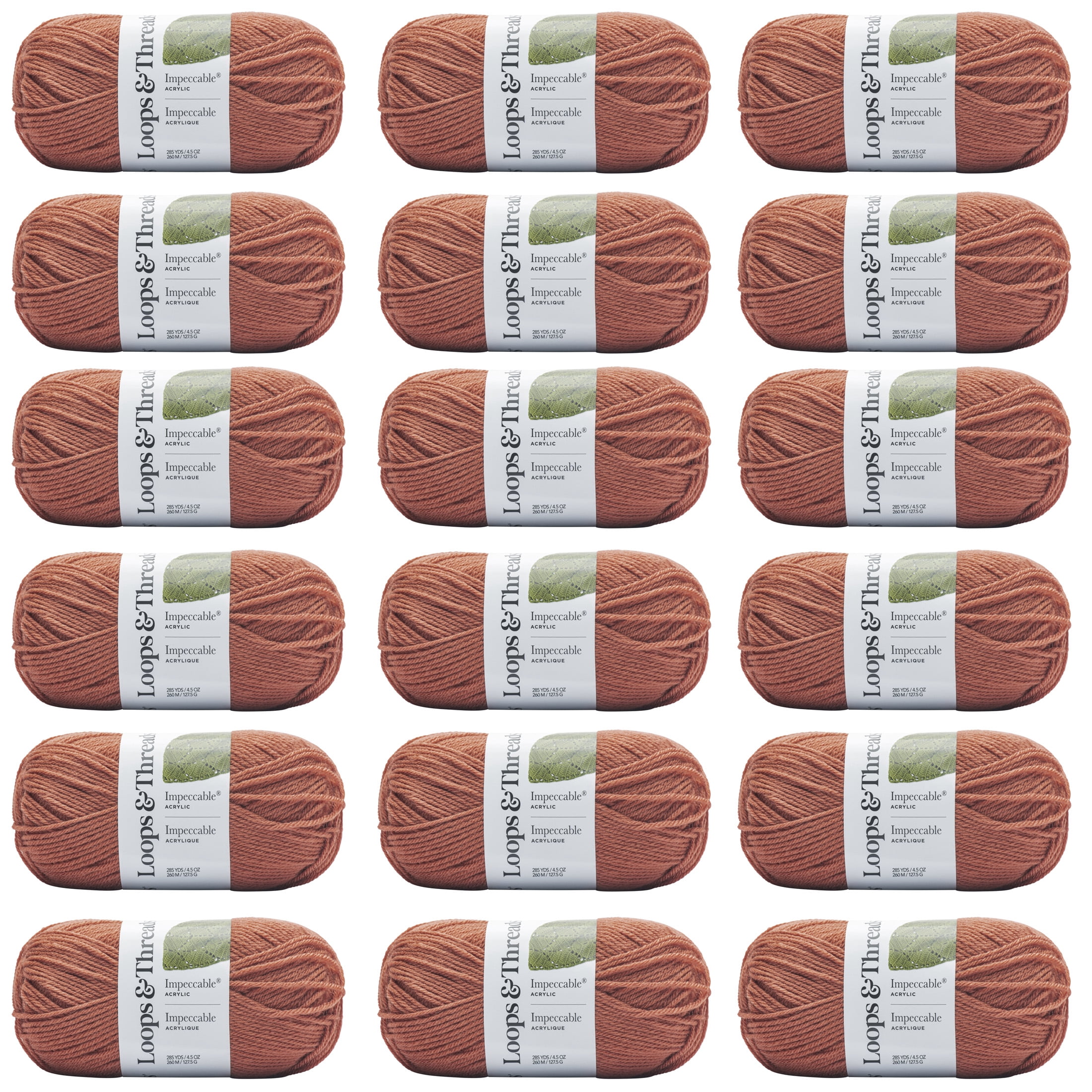 Loops & Threads Baked Clay Impeccable Solid Yarn - Medium Weight Yarn for Knitting, Crochet, Weaving, Arts & Crafts, 18 Pack