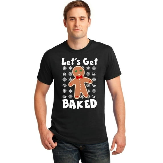 Baked Gingerbread Funny Christmas Men's T-shirt, L, Black