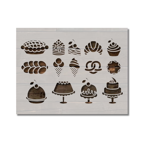 Baked Goods Dessert Pie Cake Ice Cream Stencil Template Reusable 8.5 x 11 for Painting on Walls, Wood, Etc. By Stencilville