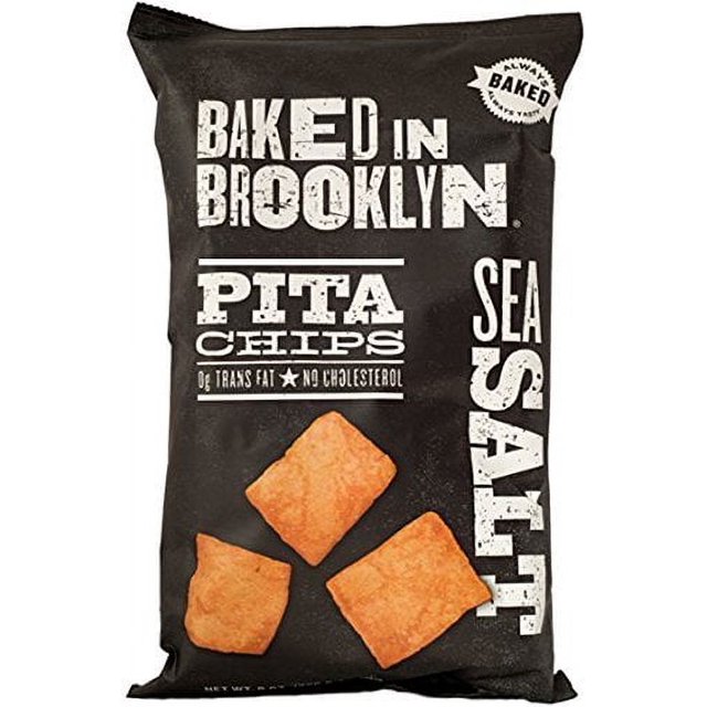 Baked In Brooklyn Pita Chips, Sea Salt 8Ounce Bags, (Pack of 12
