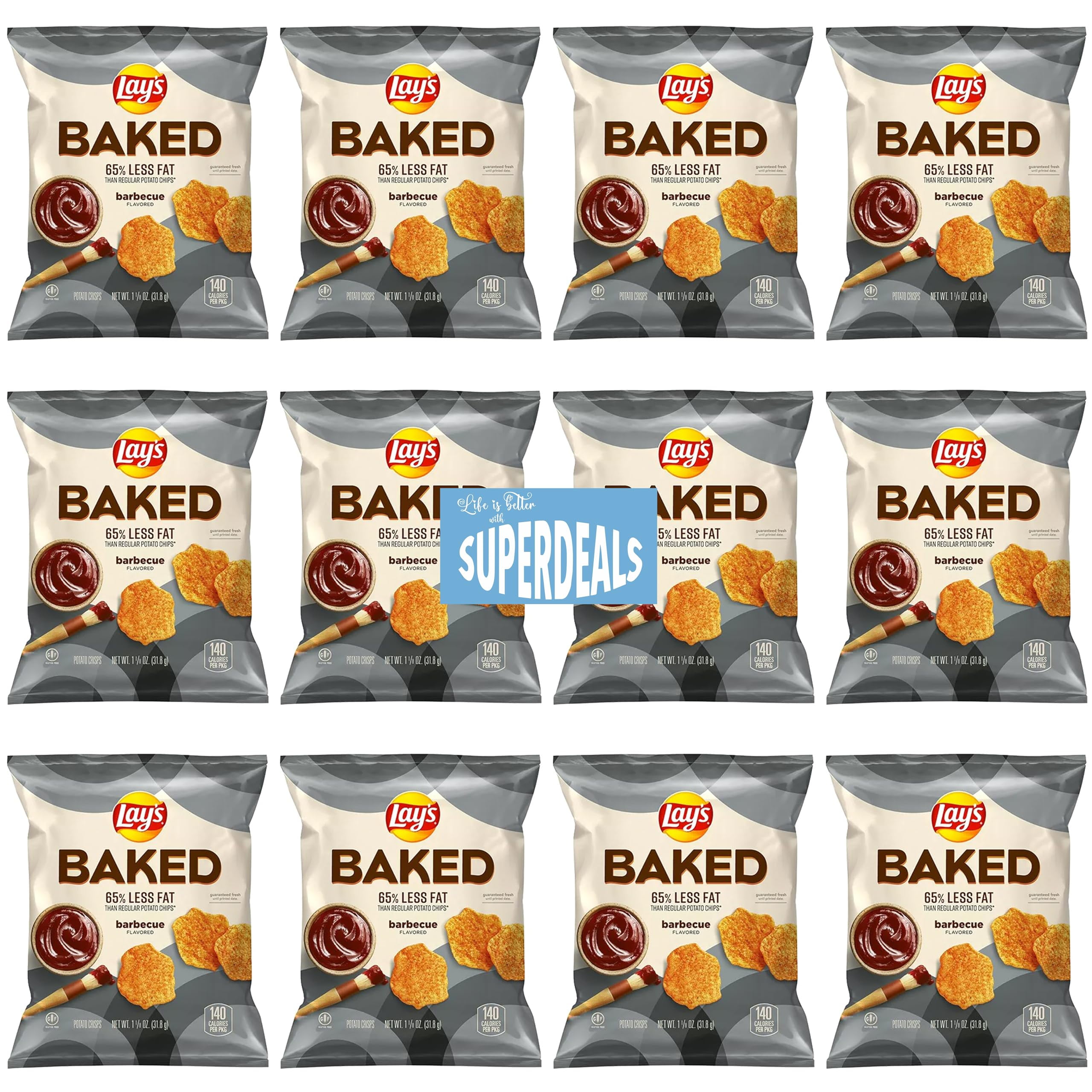 Baked, Lay's Barbecue Potato Crisps, 1.125 Ounce (Pack of 12) Value Pack Bundled by SUPERDEALS with Mystery Gift