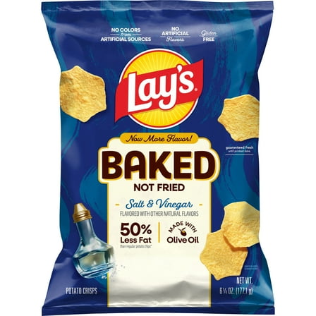 Baked Lay’s 50% Less Fat Salt & Vinegar Potato Chips Bag, 6.25 oz