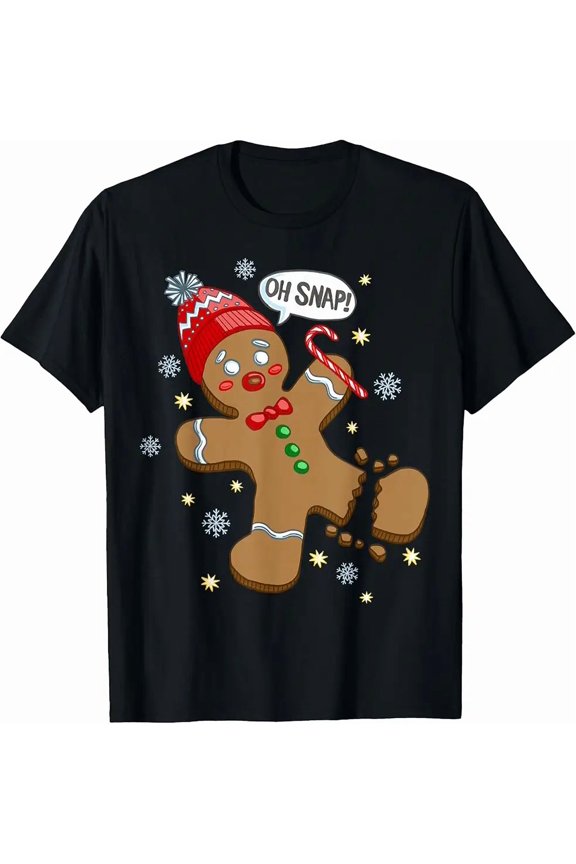 Baked Man Oh Snap Celebration Tee Adult Black Solid Crew Neck Unisex T-Shirt, up to Size 5XL