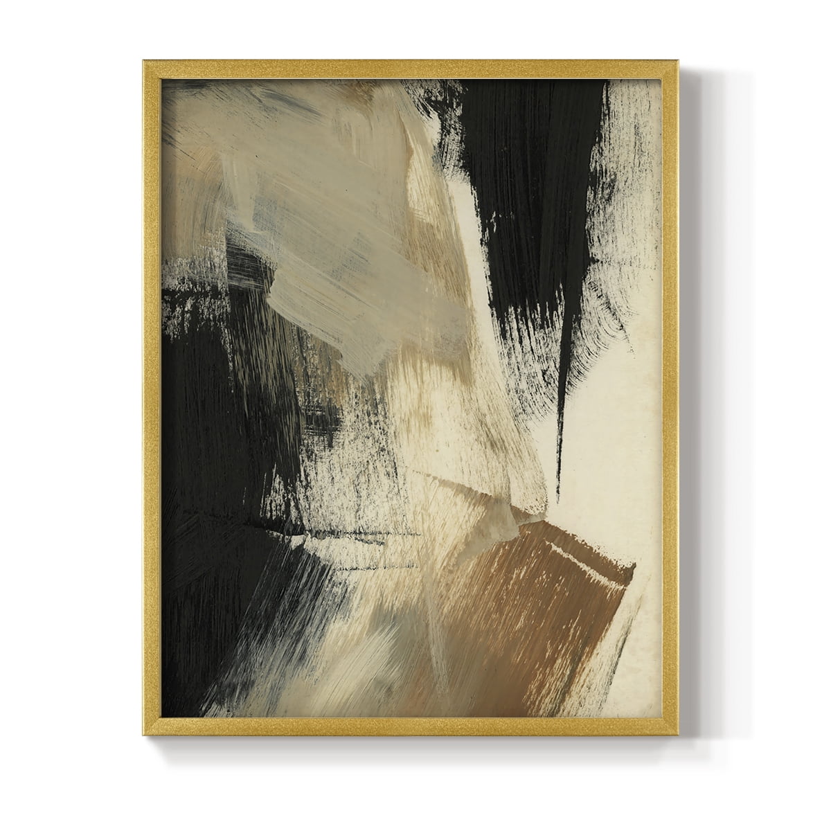 Baked Paintstrokes V Framed Print in Gold Solid Wood Framed Print No Nail Hanging