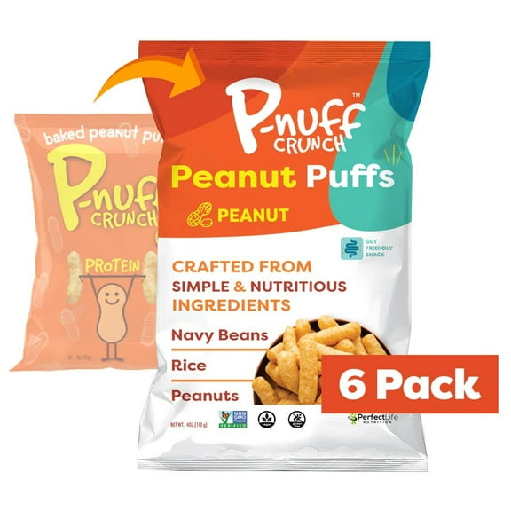Baked Peanut Puff Snack by P-Nuff Crunch 4oz - Classic Roasted Peanut (6-Pack)