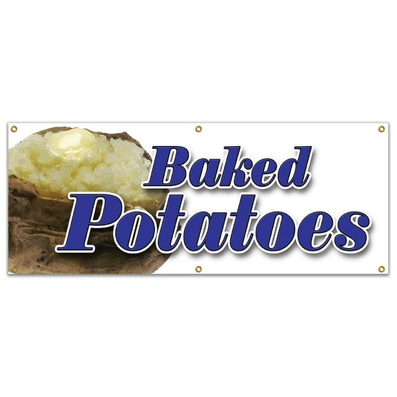 Baked Potatoes Banner 24" X 72" Heavy Duty 13 Oz Vinyl Banners with Grommets Single Sided