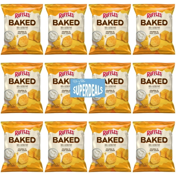 Baked, Ruffles Cheddar & Sour Cream, 1.125 Ounce (Pack of 12) Value Pack Bundled by SUPERDEALS with Mystery Gift