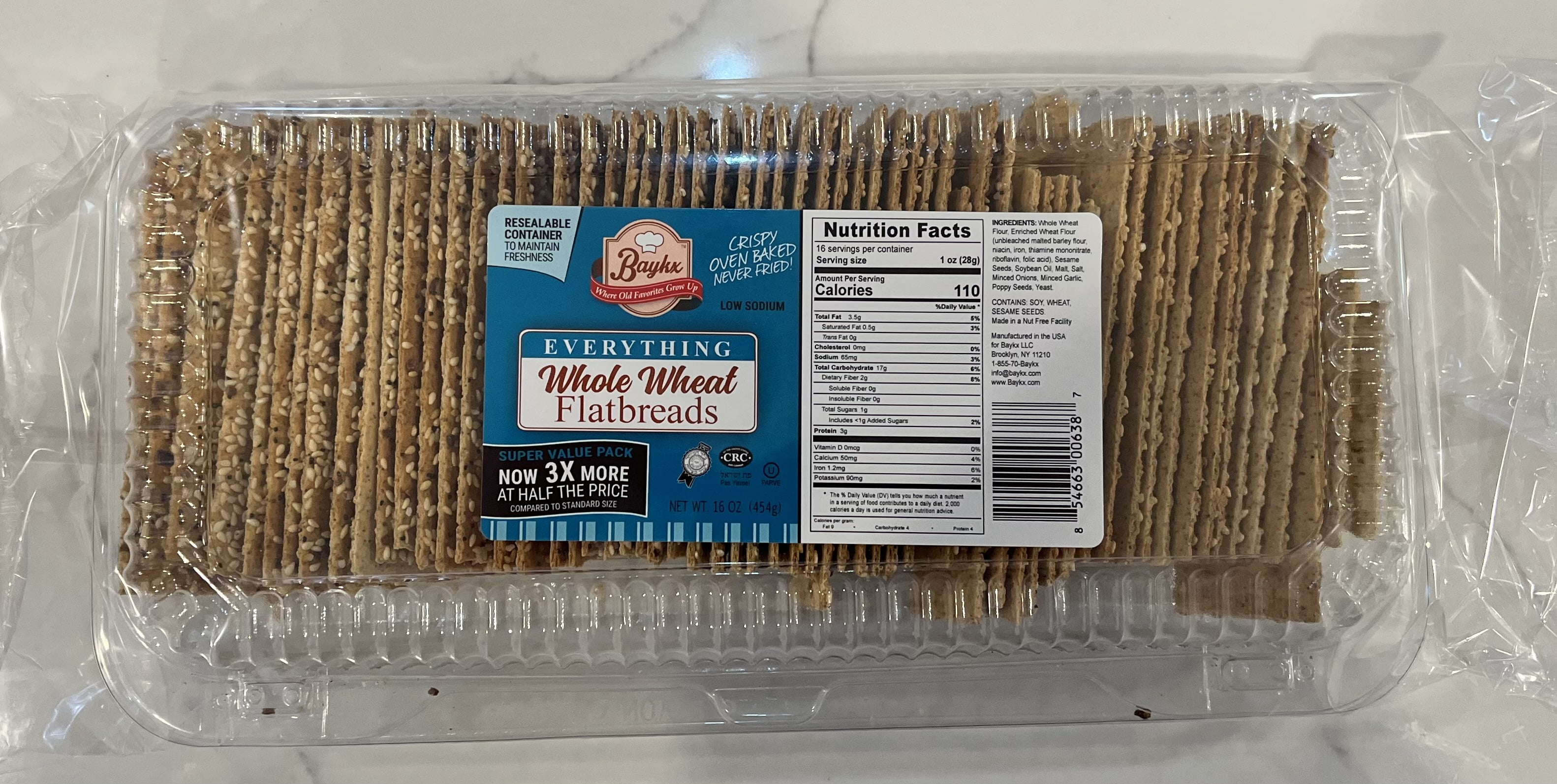 Baked Whole Wheat Everything Flatbreads 1Lb Value Pack Resealable Container Kosher
