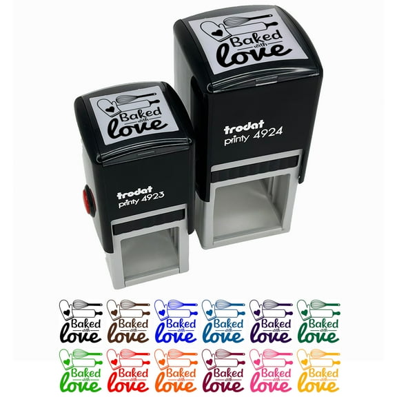 Baked With Love Whisk Rolling Pin Self-Inking Rubber Stamp Ink Stamper - Red Ink - Small 1 Inch