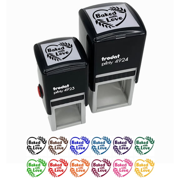 Baked with Love Heart Wheat Wreath Bread Baking Self-Inking Rubber Stamp Ink Stamper - Blue Ink - Small 1 Inch
