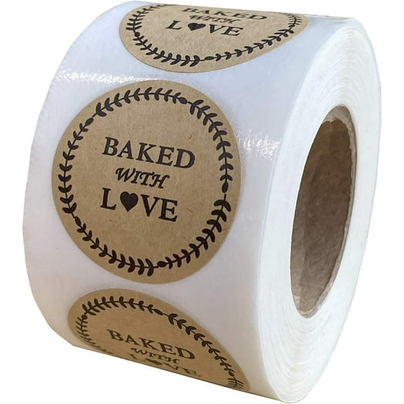 Baked with Love Stickers,1.5inch Kraft Paper Homemade with Love Baking Labels for Bakeries 500Pcs