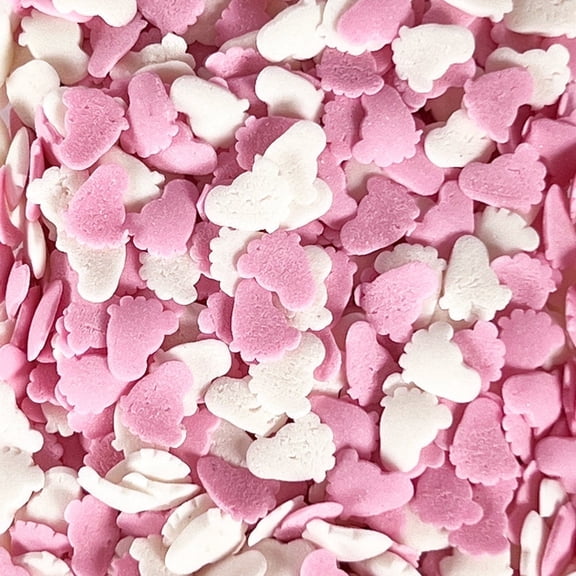 Krazy Sprinkles - Edible Pink Baby Feet Shapes - Bold Cake Decoration, 1/2 Cup