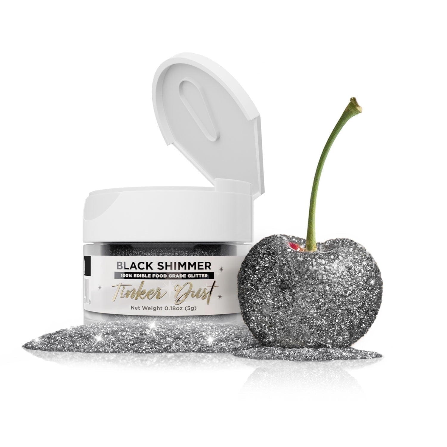 Bakell - Tinker Dust Black Shimmer Edible Cake Glitter - Vibrant Sparkle, 5g Jar