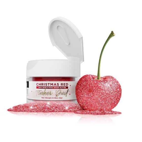 Tinker Dust Christmas Red Edible Glitter - Vibrant Sparkle, 5g Jar