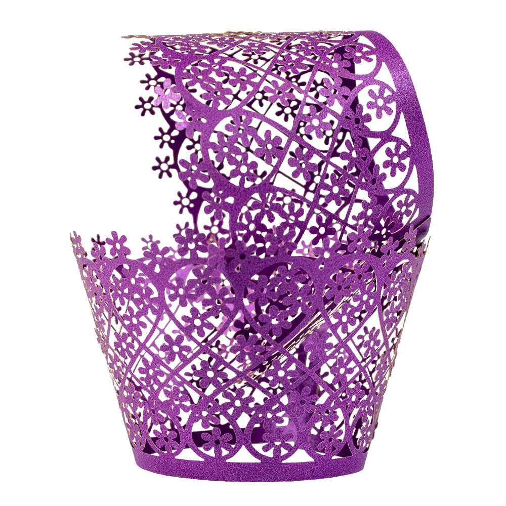 Bakell - Dark Purple Floral Lace Cupcake Wrappers (25pcs, Standard Size ...