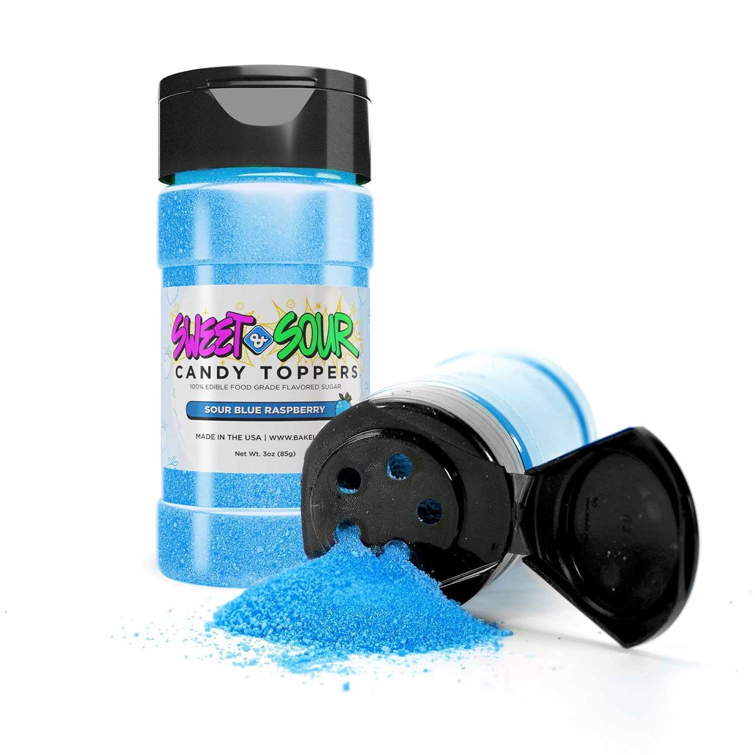 Bakell - Sour Blue Raspberry Candy Toppers (85g, 1x Shaker Jar) for Candy, Fruit and Desserts!
