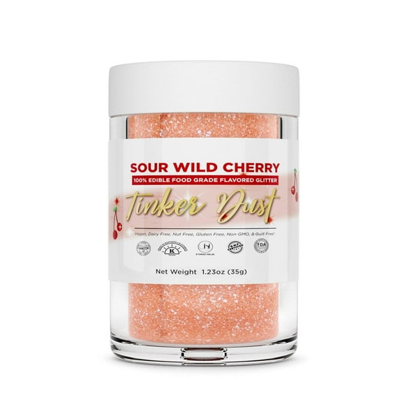 Bakell - Sour Wild Cherry Flavored Tinker Dust (35g, 1x Jar) Edible Glitter Dessert Toppings for Fruit, Candy and Cake
