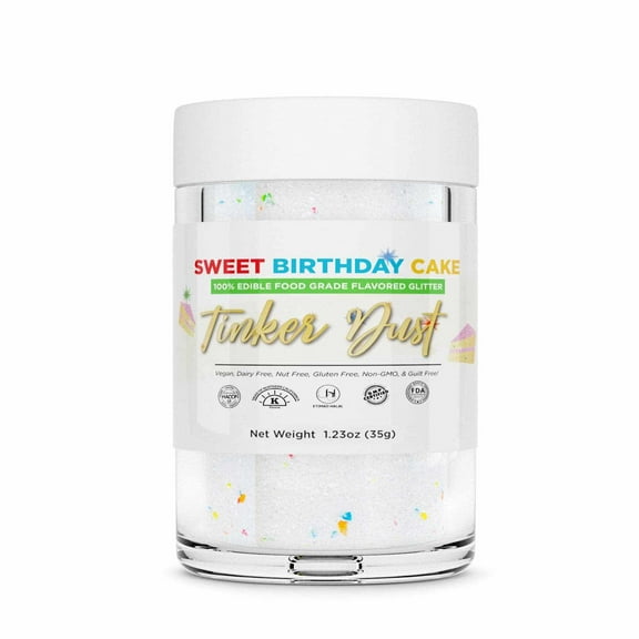 Bakell - Sweet Birthday Cake Flavored Tinker Dust (35g, 1x Jar) Edible Glitter Dessert Toppings for Fruit, Candy and Cake