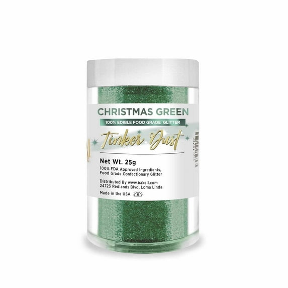 Bakell - Tinker Dust Christmas Green Edible Glitter - Vibrant Sparkle, 25g Jar