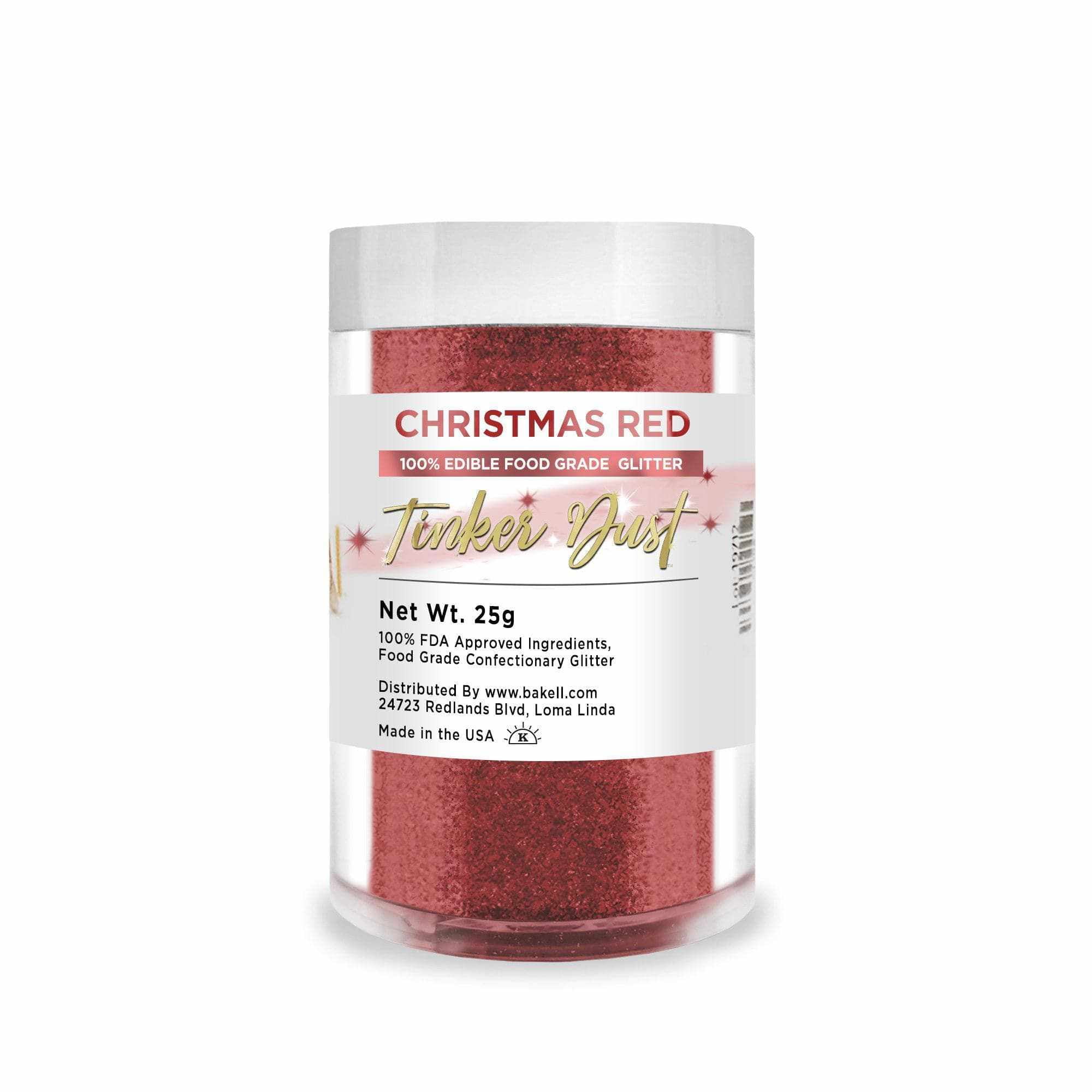 Bakell - Tinker Dust Christmas Red Edible Cake Glitter - Vibrant Sparkle, 25g Jar
