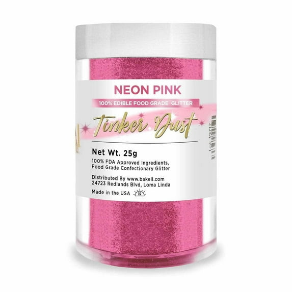 Bakell - Tinker Dust Neon Pink Edible Glitter - Vibrant Sparkle, 25g Jar