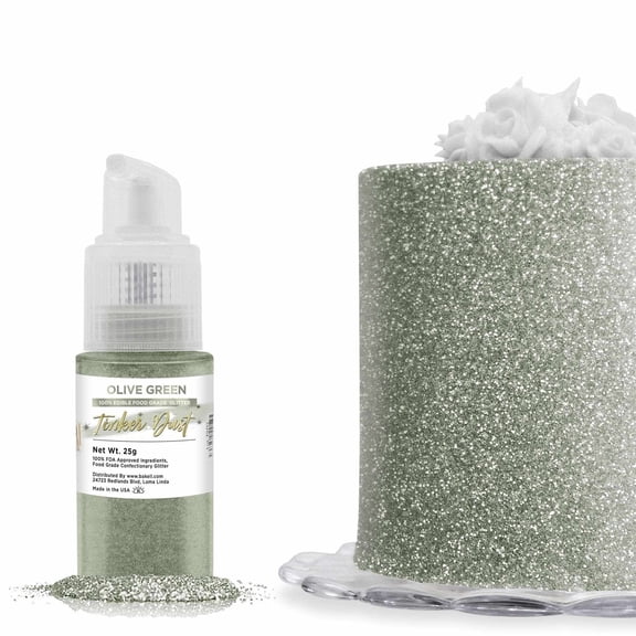 Bakell - Tinker Dust Olive Green Edible Glitter - Vibrant Sparkle, 25g Spray Pump