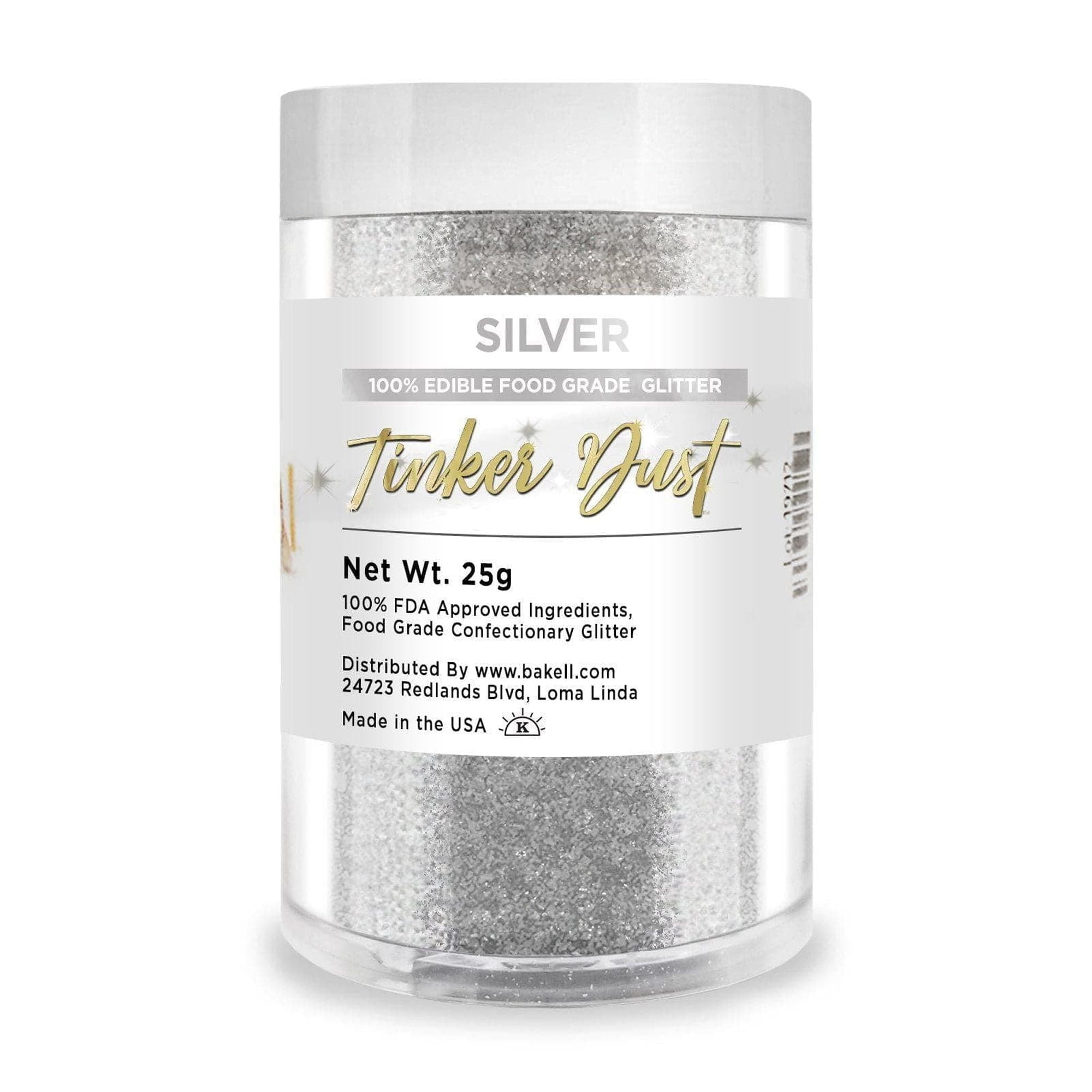 Bakell - Tinker Dust Silver Edible Cake Glitter - Vibrant Sparkle, 25g Jar