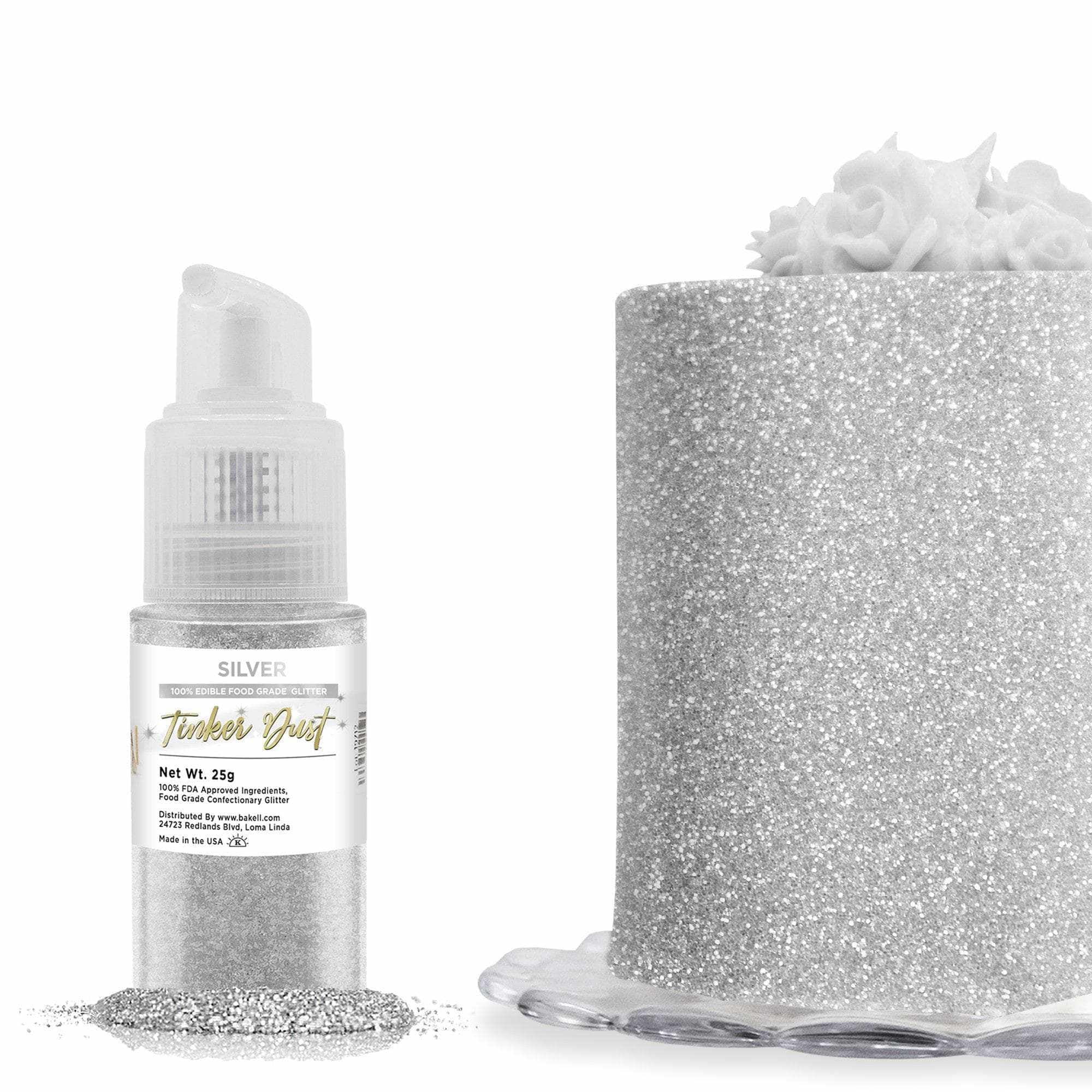 Bakell - Tinker Dust Silver Edible Cake Glitter - Vibrant Sparkle, 25g Spray Pump
